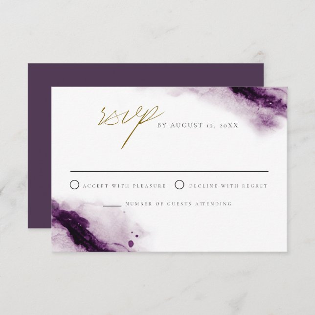 IRIS | Carte Boho Plum Purple Gold Splash RSVP (Devant / Derrière)