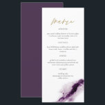 IRIS | Carte menu Boho Plum Purple Gold Splash<br><div class="desc">Ce menu comporte une aquarelle violet de prune et une police manuscrite dorée. Cette carte de menu est parfaite pour votre mariage ou événement bohème,  automne,  tropical,  ou d'hiver.</div>