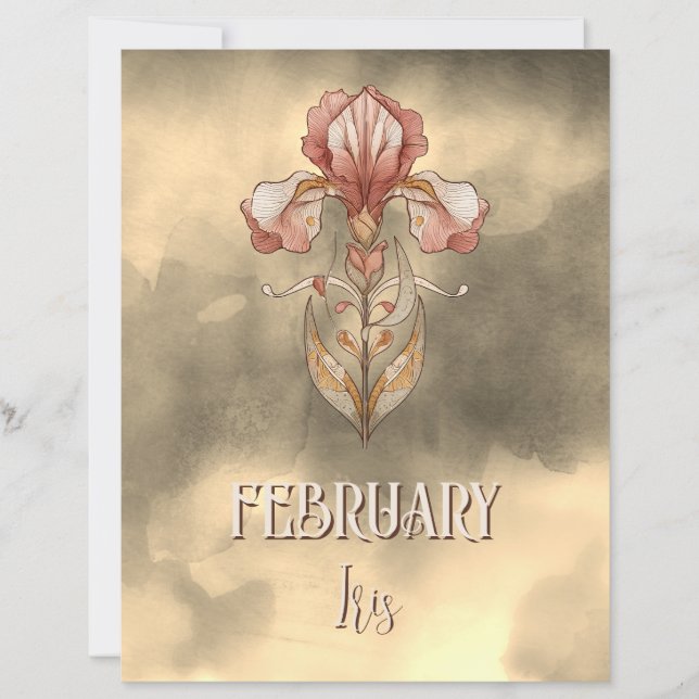Iris Élégant de Février Art Nouveau Imprimable (Devant)