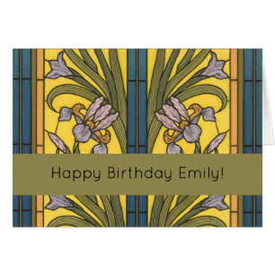 Iris Fleur Art Nouveau Vitrail Bleu Or