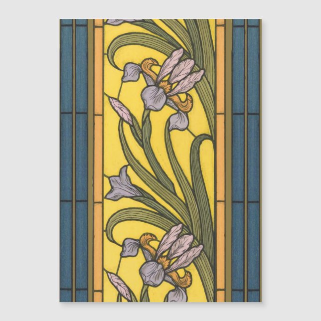 Iris Fleur Art Nouveau Vitrail Bleu Or (Devant)