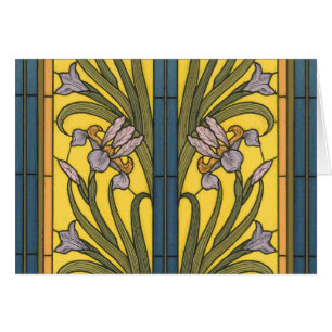 Iris Fleur Art Nouveau Vitrail Bleu Or
