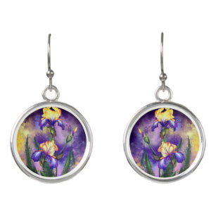 Iris Fleurs Boucles D'Oreilles Irises Peinture