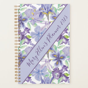 Iris Floral Aquarelle Violet Jaune Année Monogramm