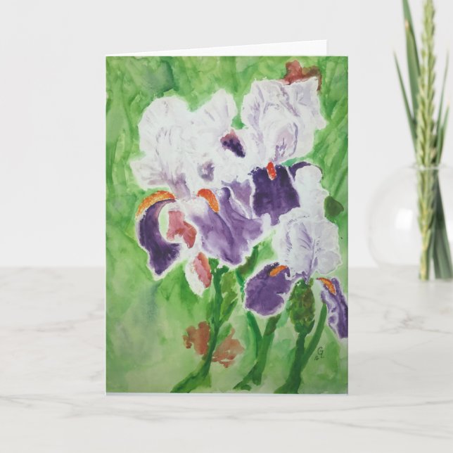 Irises en carte de remerciements fleurie (Devant)