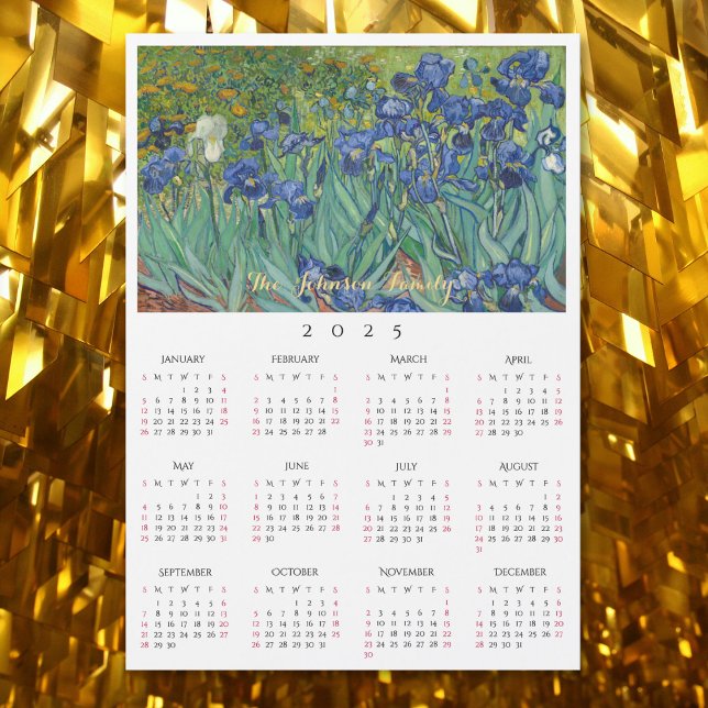 Irises Fleurs Vincent Van Gogh 2025 Calendrier Car (Irises Flowers Vincent Van Gogh 2025 Calendar Card)