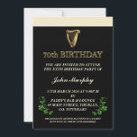 Irish 70th Birthday Party Invitation<br><div class="desc">C'est à peu près aussi irlandais qu'une invitation peut obtenir. La harpe dorée d'Irlande contre "le noir" à la décoration Shamrock. Conçu ici au coeur de l'Irlande, cet invitation est entièrement personnalisable, vous permettant de choisir la façon dont vous souhaitez le rédiger. L'invitation parfait pour quelqu'un d'irlandais ou d'origine irlandaise....</div>