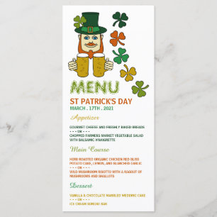 Irish Leprechaun, carte de menu de la Saint Patric