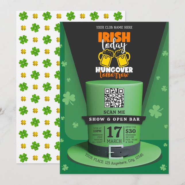 Irish Retro Modern St Patrick’s Day Party Open Bar (Devant / Derrière)