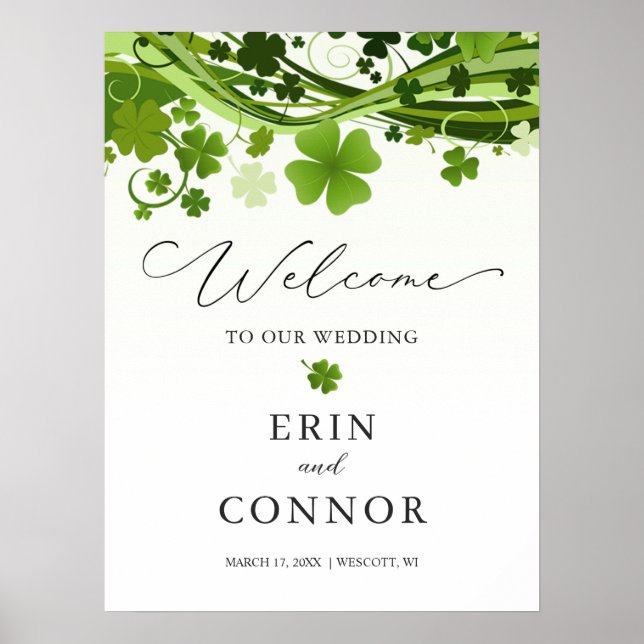 Irish Shamrock Wedding Welcome Sign Poster (Devant)