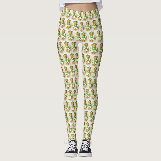 Irish Teddy Bear St. Pat'rick's Day-Print Leggings (Devant)