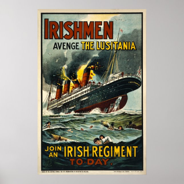 Irishmen Avenge le Poster vintage Lusitania (Devant)