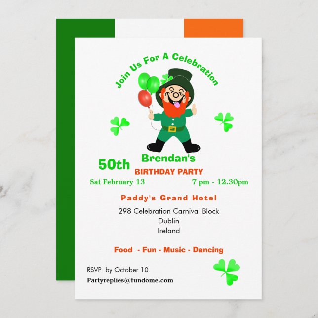 Irlandais amusant Leprechaun Invitation de fête d' (Devant / Derrière)
