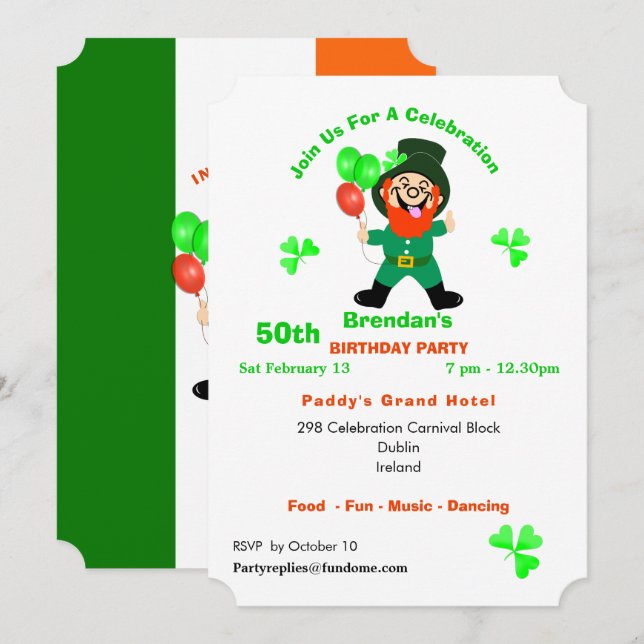 Irlandais amusant Leprechaun Invitation de fête d' (Devant / Derrière)