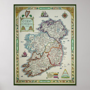 Irlande Carte - Irish Eire Erin Poster Imprimer