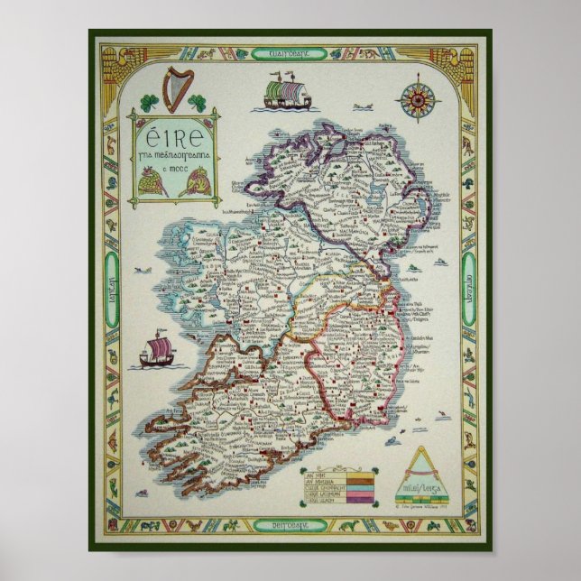 Irlande Carte - Irish Eire Erin Poster Imprimer (Devant)