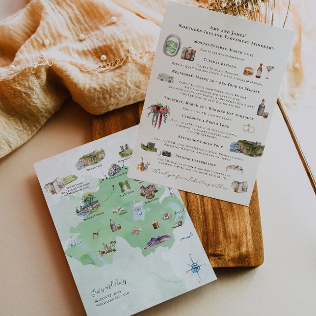 Irlande du Nord | Carte itinéraire de mariage  (Créateur téléchargé)