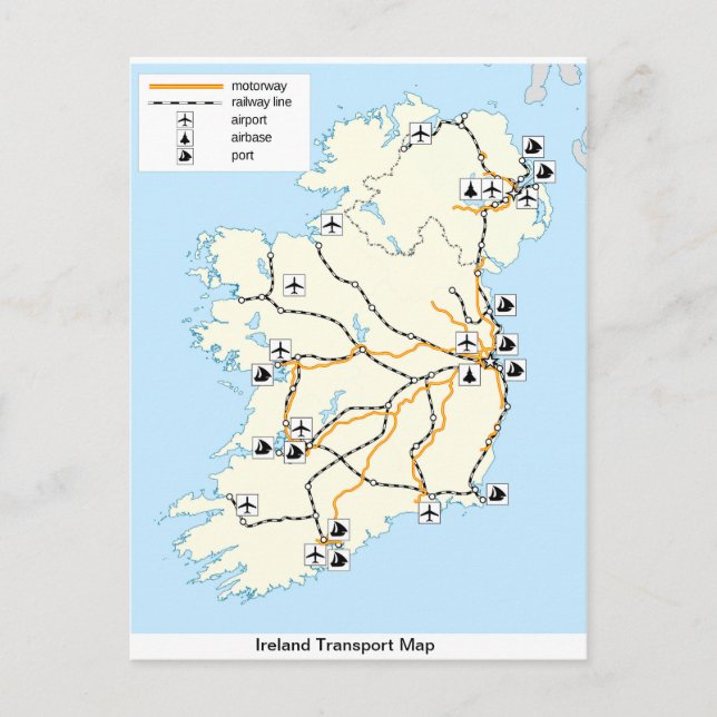 Irlande Transport Map, carte postale irlandaise. (Devant)