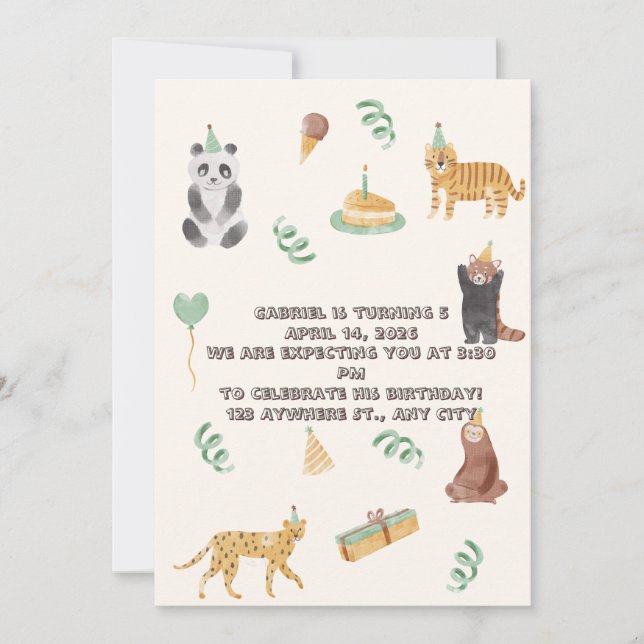 irthday Invitation for Boys Cute Safari Animals (Devant)