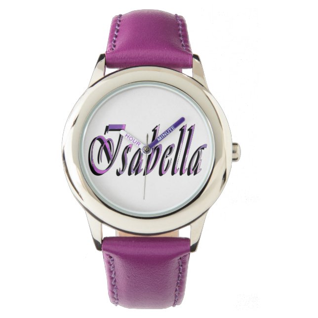 Isabella, Nom, Logo, Montre En Cuir Violet Filles. (devant)