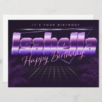 Isabella Nom Prénom carte rétro lilas Anniversaire