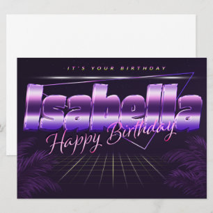 Isabella Nom Prénom carte rétro lilas Anniversaire