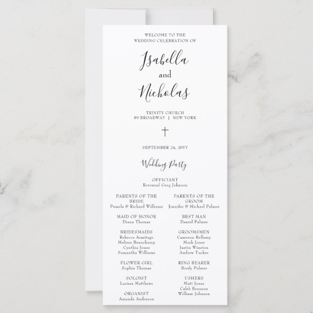 Isabella Simple Script Christian Wedding Programme (Devant)