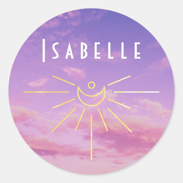 Isabelle Nom Stickers Round Sun Boho Hippie Girl (Devant)