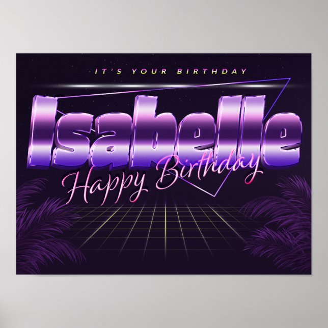 Isabelle Nom Vorname lila retro Poster Geburtstag (Devant)