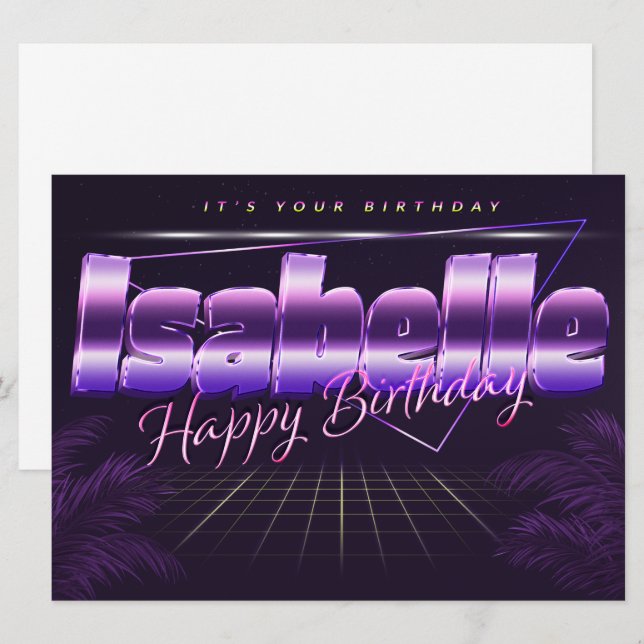 Isabelle prénom carte rétro lilas anniversaire (Devant / Derrière)