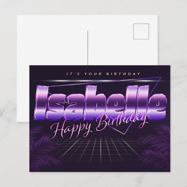Isabelle Prénom lila Carte postale Anniversaire (Devant / Derrière)