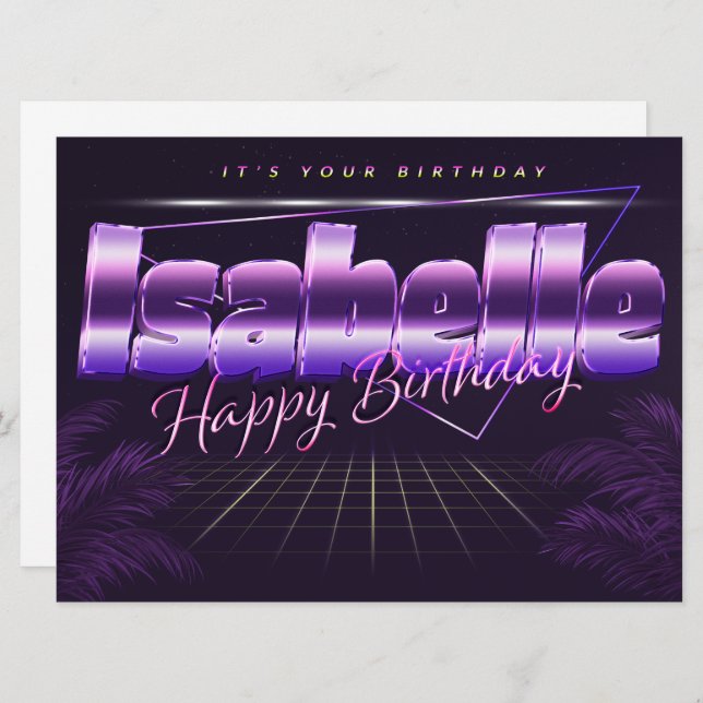 Isabelle Prénom lila retro Carte (Devant / Derrière)