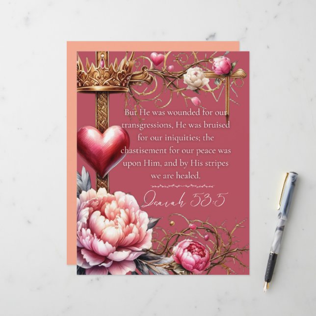 Isaïe 53:5 Carte d'écriture de guérison | Aquarell (Devant/Arrière en situation)
