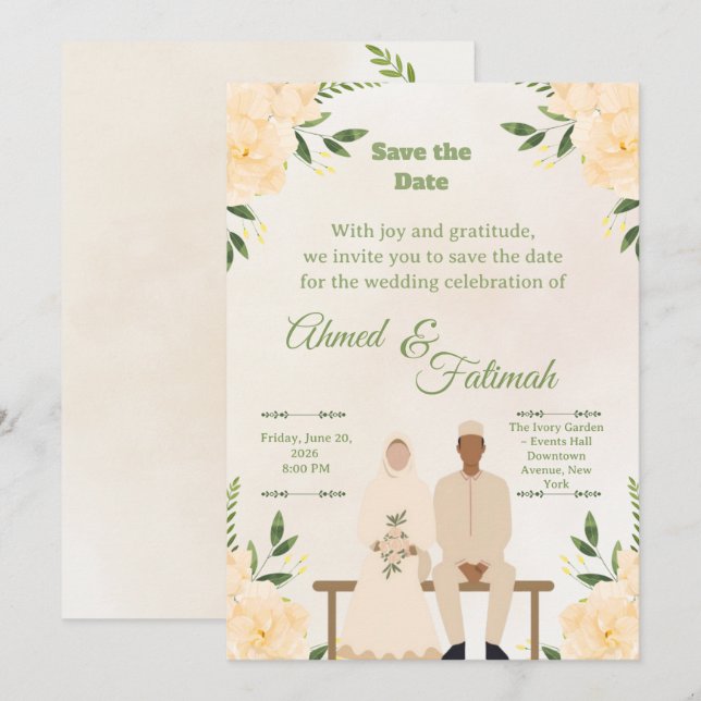 Islamic Wedding Save the Date | Modern Desing (Devant / Derrière)
