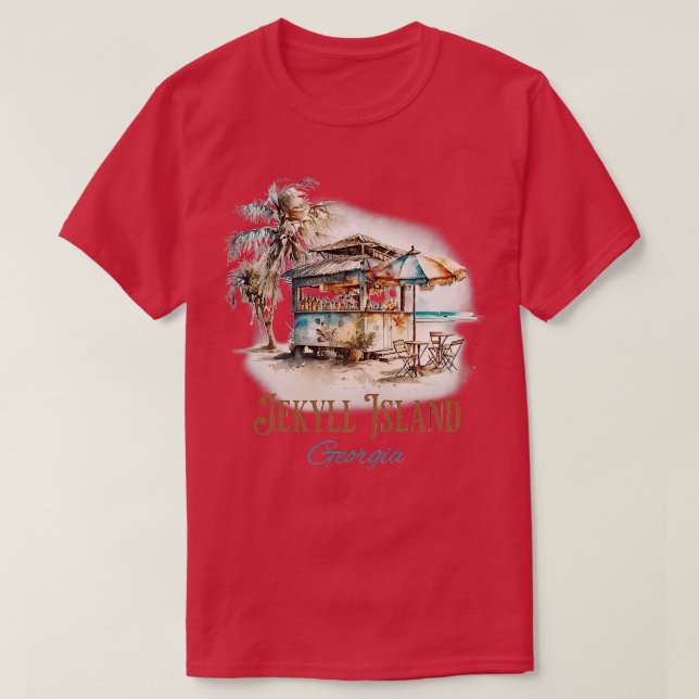 Island GA Tiki Bar Beach Watercolor Design TShirt (Design devant)