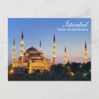 Istanbul - Mosquée Sultan Ahmed la nuit carte post