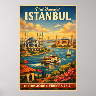 Istanbul Türkiye - Affiche de voyage vintage