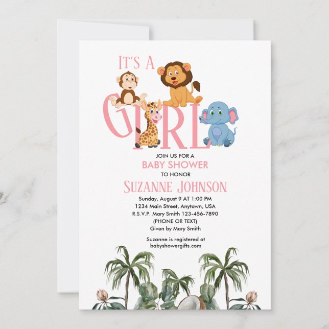It’s A Girl-Baby Zoo Animals Invitation (Devant)