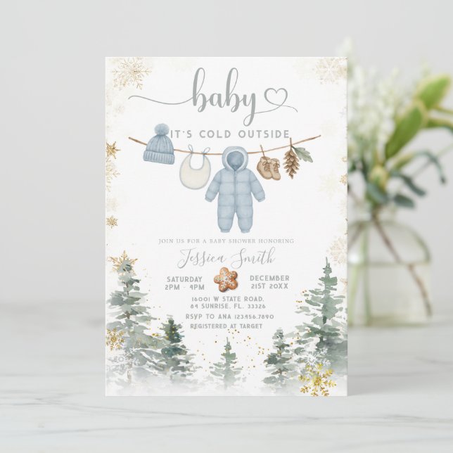 It’s Cold Outside Woodland Baby Shower Invitation  (Debout devant)