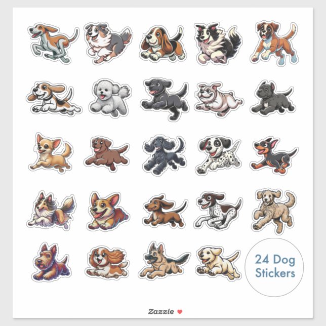 It’s Zoomie Time Collection of 24 Dog Stickers (Feuille)
