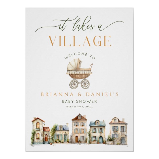 It Takes a Village Baby Shower Welcome Poster (Devant)