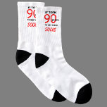 It took 90 years to get these socks 90th Birthday<br><div class="desc">These fun 90th birthday socks feature the words "It took 90 years to get these socks" on all sides of the socks on the top. The socks have a white background with all the writing black except for the 90 and the word socks which are in red. These socks are...</div>