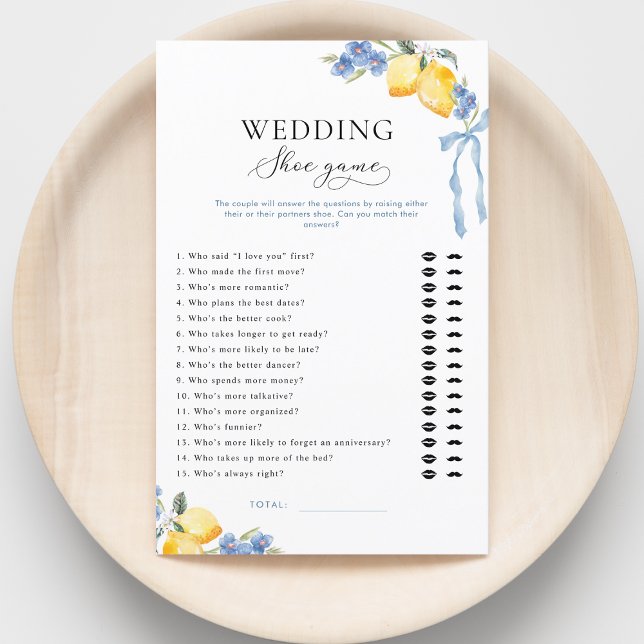 Italian Blue Bow & Lemons Bridal Wedding Shoe Game (Créateur téléchargé)