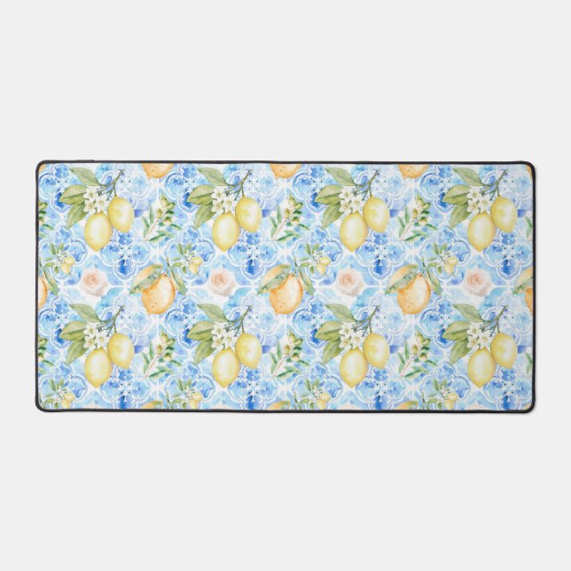 Italian Blue Tile Yellow Citrus Watercolor (Recto)