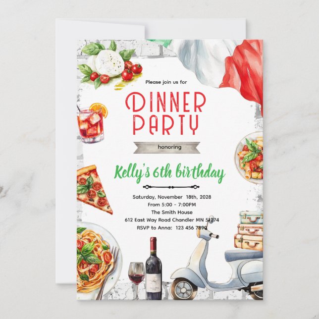 Italian Dinner birthday party Invitation (Devant)