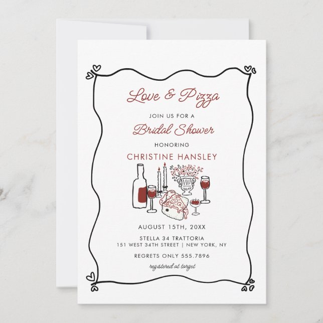 Italian Pizza Modern Bridal Shower  Invitation (Devant)