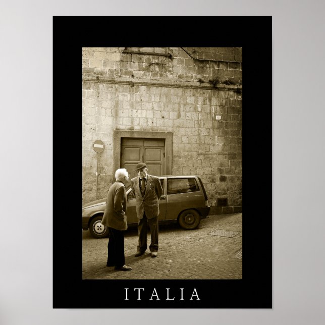 Italian street scene sepia and black poster print (Devant)