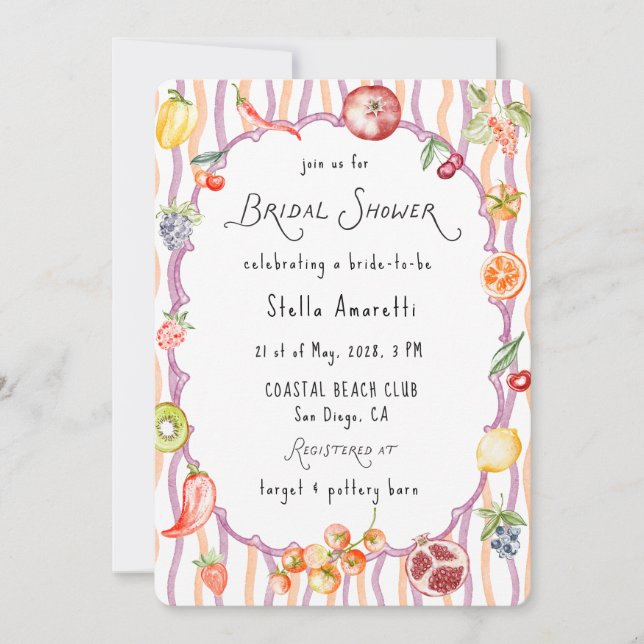 Italian Watercolor Rustic Bridal Shower Invitation (Devant)