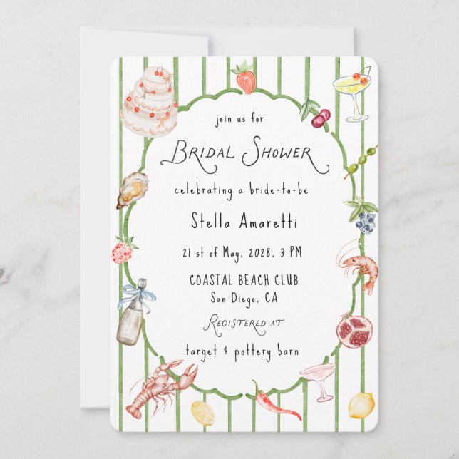 Italian Watercolor Rustic Bridal Shower Invitation (Devant)