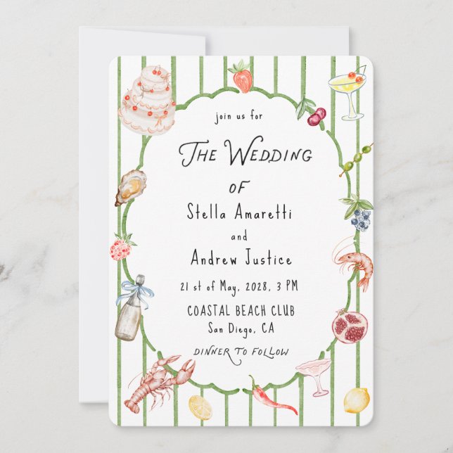 Italian Watercolor Rustic Wedding Invitation (Devant)